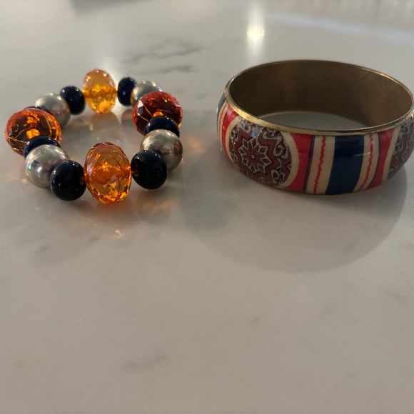 Game Day Bracelet Bundle – Orange & Blue Bold Beaded & Enamel Bangles - Picture 1 of 3